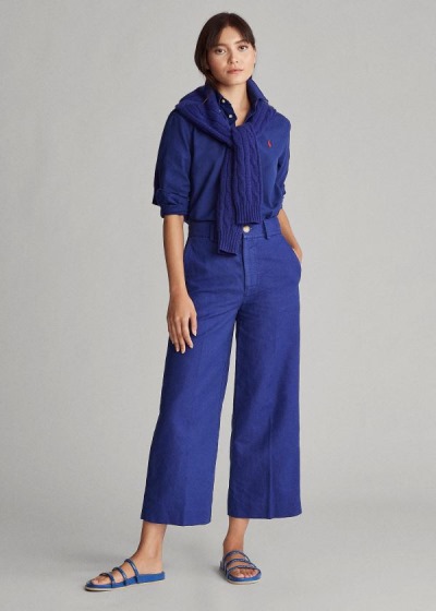 Pantalones Polo Ralph Lauren Mujer Azul Rey Azules - Linen-Blend Wide-Leg - KUEZO1804